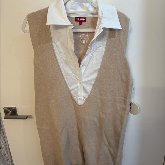 STAUD MINI LESLIE DRESS CAMEL WHITE NWT SIZE L - Picture 4 of 8